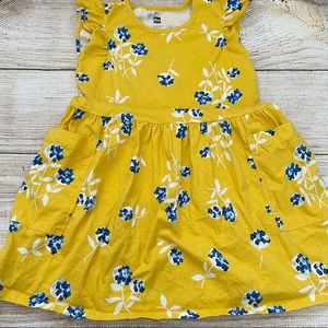 Tea collection dress - yellow with blue floral pattern